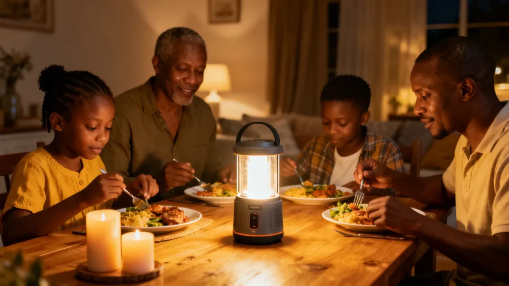 Bright rechargeable LED lantern replacing wax candles during load shedding