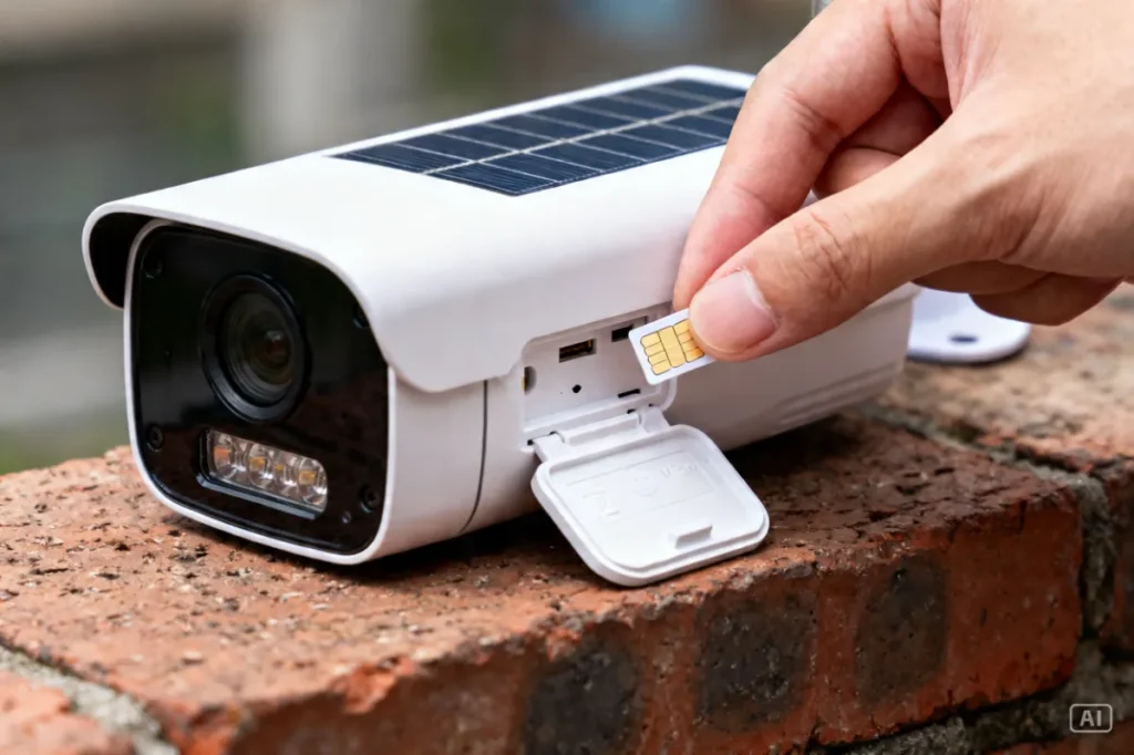 Inserting a cellular SIM card into a 4G solar security camera