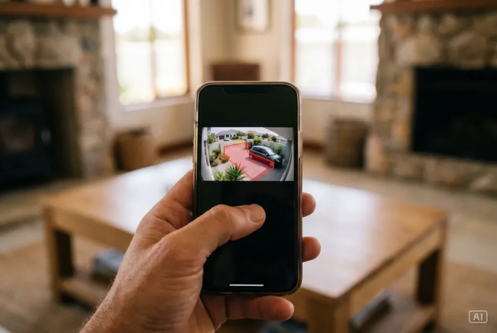 Using a smartphone app to adjust solar security camera motion zones