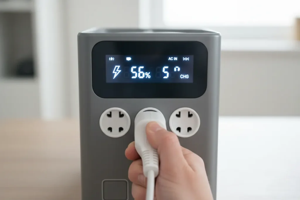 Plugging a standard 3-prong plug into a portable power station
