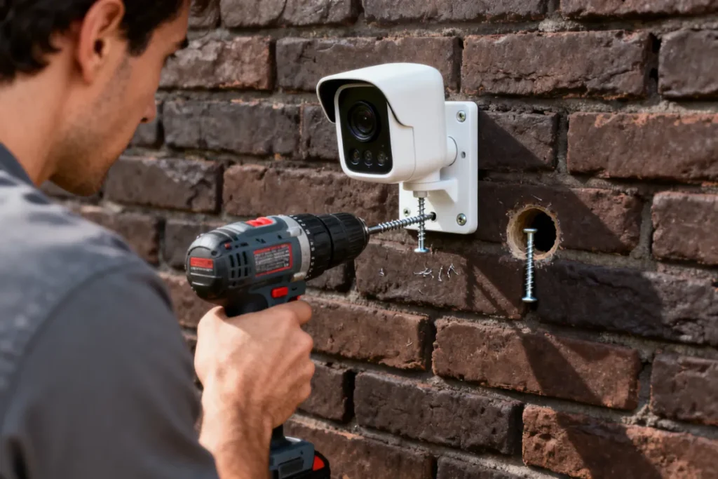 Drilling solar security camera mounting bracket into brick wall South Africa